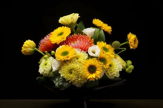 Vibrant Sunflower and Chrysanthemum Bouquet in Dark Vessel