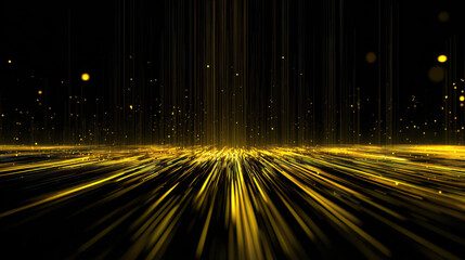 Glowing yellow lines, digital data flow, abstract background, futuristic, dark space