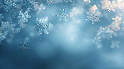 Falling snowflake winter blue abstract cold frosty dreamy seasonal background