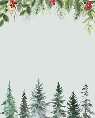 Christmas Holidays Banner template. Christmas sale social media post frame with Christmas tree shape, snowflakes and red berries, banner design and web internet ads.