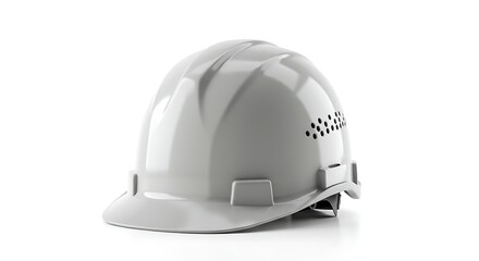 Fototapeta premium Glossy white safety helmet, isolated on a clean white background, angled view
