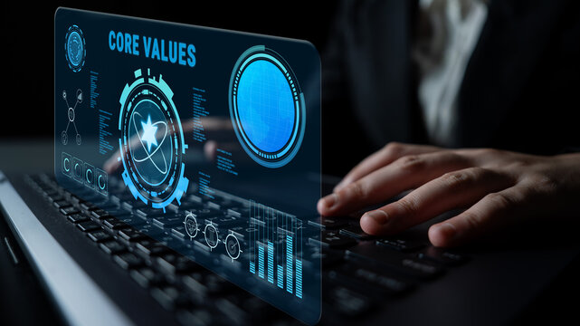 A concept of corporate core values and business ethics. These principles guide the company culture, mission, and vision for long term success. Motif