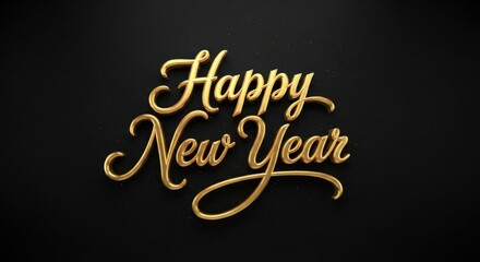 Golden happy new year text with firework on dark background to celebrate the new year celebration