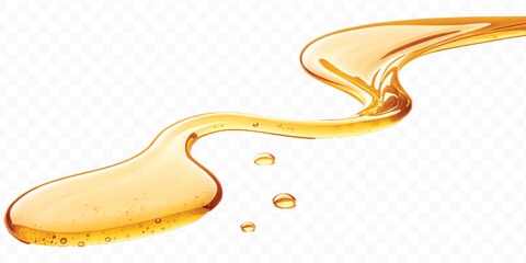 abstract smooth liquid cooking, engine, olive oil and honey splashing with droplets in curve style isolated on white background