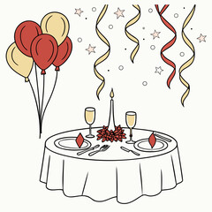 Romantic dinner celebration with balloons and streamers