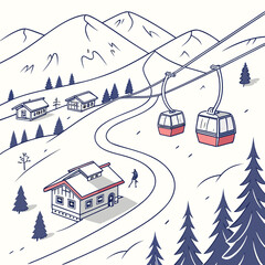 Ski resort with cable cars and chalets in the mountains