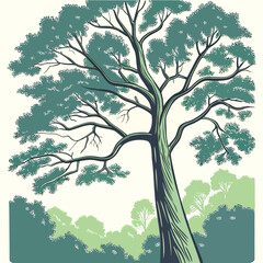 Stylized illustration of a tall tree with lush green foliage