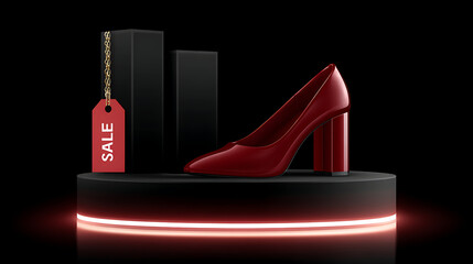 Elegant red high heel sale display in modern retail digital showcase