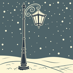 Vintage street lamp in a snowy winter landscape