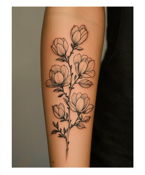 Fotografia de tatuaje de flores en antebrazo de mujer