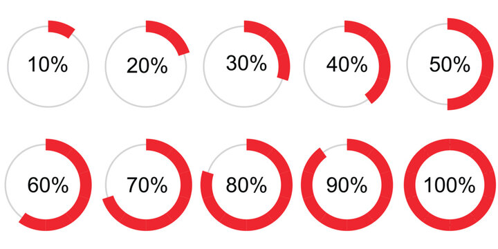 Circular progress bar. Percentage circle infographic elements, loading stages, progress indicator icons, completion meter, step-by-step round infographic and statistic donut charts for UI dashboard 