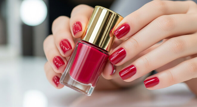 Gorgeous red manicure and nail polish for a glamorous and confident beauty statement, perfect for fashion blogs and cosmetic product marketing
