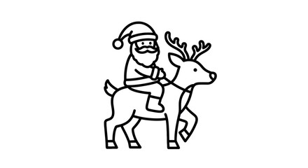 Santa Claus rides reindeer silhouette isolated on white background for Christmas holidays