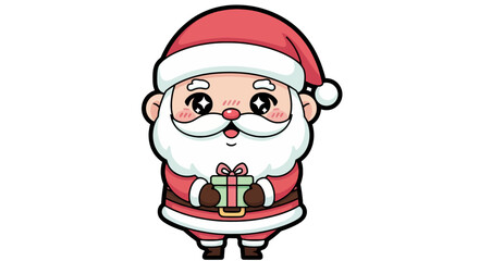 Adorable Cartoon Santa Claus Holding a Gift, Festive Christmas Illustration