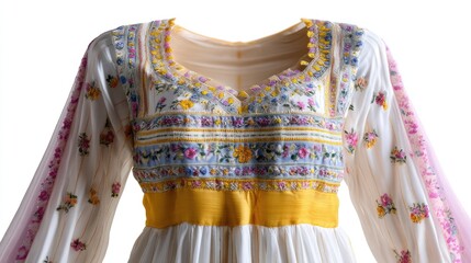 Elegant Traditional Dress with Floral Embroidery and Vibrant Colors for Cultural Celebrations