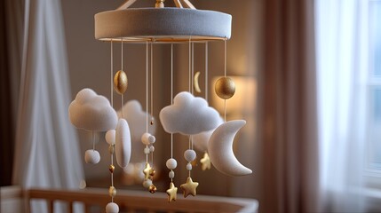 Soft Baby Mobile with Clouds, Stars, and Moon for Nursery Decor in a Cozy Atmosphere