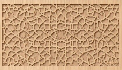 Intricate Tan Geometric Pattern with Wooden Frame Background