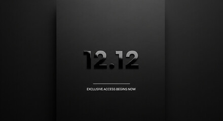 Modern 12.12 promotional graphic with embossed numbers on a sleek black background for an exclusive access sales event announcement