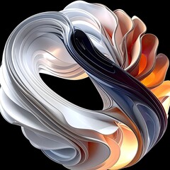 Abstract swirling ribbon form, cool/warm colors