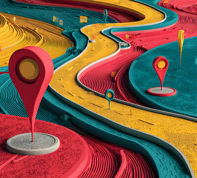 Road infographics. Winding road to success with pin pointers. Business journey way. Progress vector concept