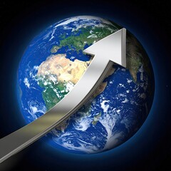 Earth overlaid by a silver upward arrow