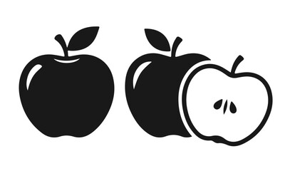 Apple and sliced half in clean vector style with smooth lines and fresh fruit details. Apple illustration, fruit slice, fresh apple, vector fruit, healthy food