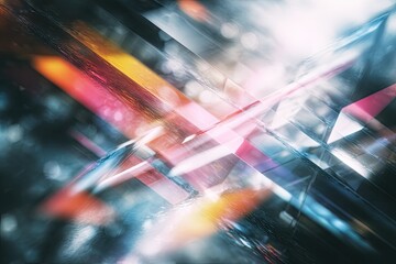 Abstract geometric composition featuring intersecting lines and blurred bokeh, evoking a futuristic vibe