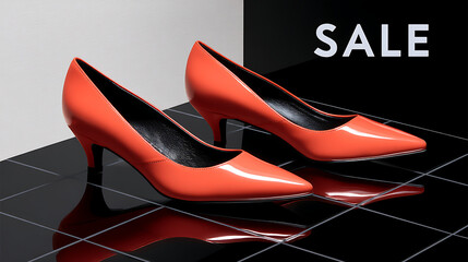 Fashion store promotion stylish high heel sale with eye-level modern interior view