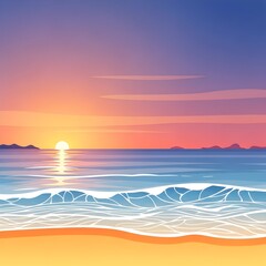 Stunning sunset over calm ocean with gentle waves rolling in