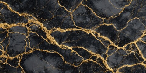 Abstract digital illustration of a dark textured background with intricate golden cracks