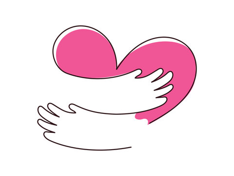 Heart with arms hugging icon, hand drawn hug hands symbol