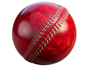 Sport Cricket Ball Close-Up Showing Leather Grain and White Stitching Isolated