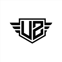 UZ Logo vector image of initial shield with wing outline and simple shield