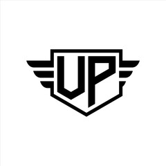 VP Logo vector image of initial shield with wing outline and simple shield