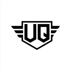 VQ Logo vector image of initial shield with wing outline and simple shield