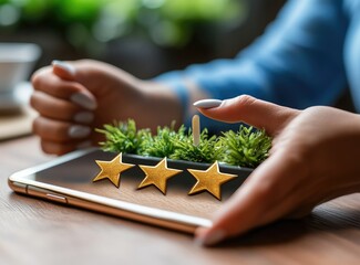 Phone displaying gold stars and plant