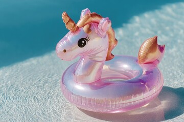 Unicorn float shines in pool water