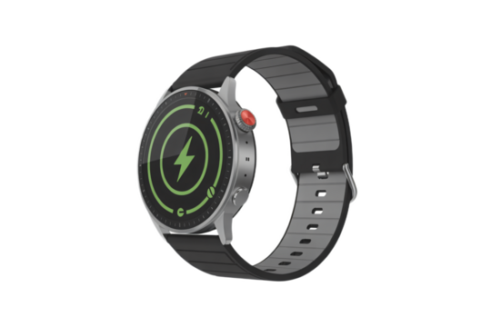 Transparent smartwatch icon round face lightning surreal fantasy wearable tech design symbol