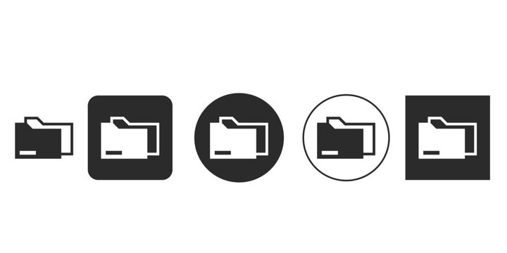 Black and white folder icon set for digital file management UI/UX design | Minimalist document storage button glyphs | Monochrome essential folder symbol vector pack