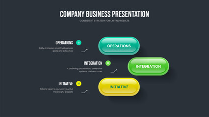Enterprise Planning 3 Element Infographic Presentation Template. Modern Introduction Three Step Diagram Frame Layout. Advertising Analysis Slideshow Design Vector Illustration.