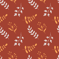 Minimal Leaf and Branch Seamless Pattern on Rust Background