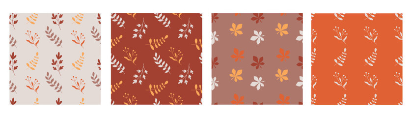 Autumn Seamless Pattern Set with Stylized Leaves in Warm Colors