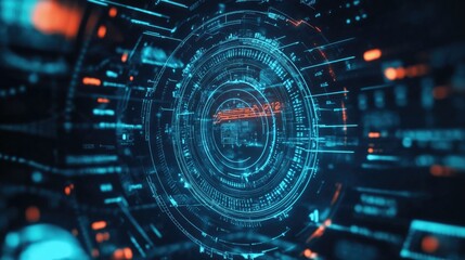 Circular HUD with futuristic data in blue and orange