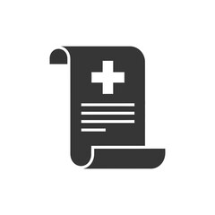 Fototapeta premium Black and white icon of a medical document or prescription paper scroll with a white cross symbol, vector illustration
