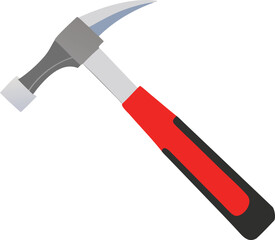 A simple illustration of a classic claw hammer with a red handle showcased