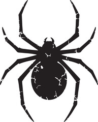 Black Silhouette of a Spider with Cracked Texture on a White Background arachnid insect on transparent background
