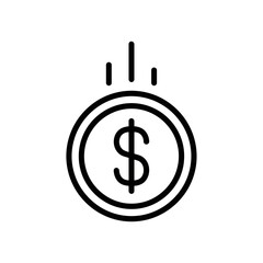 Obraz premium Simple black and white line icon of a falling dollar coin with motion lines, vector illustration