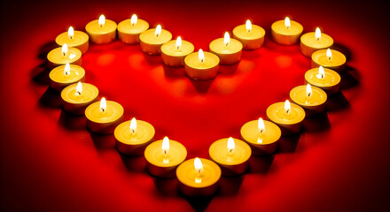 Romantic Heart-Shaped Ring Of Candles With Warm Glow For Cozy Evening Photography