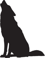 Silhouette of a wolf howling at the moon animal wild on transparent background