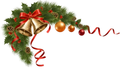 Festive evergreen garland with red and gold ornaments, decorative holiday greenery